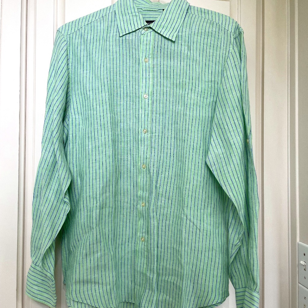 100% Linen Mens L striped l/s button down Nove